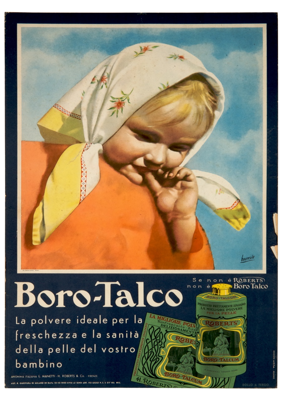 bambina con fazzoletto a fiori in testa e dito in bocca (locandina) di Boccasile Gino (sec. XX)
