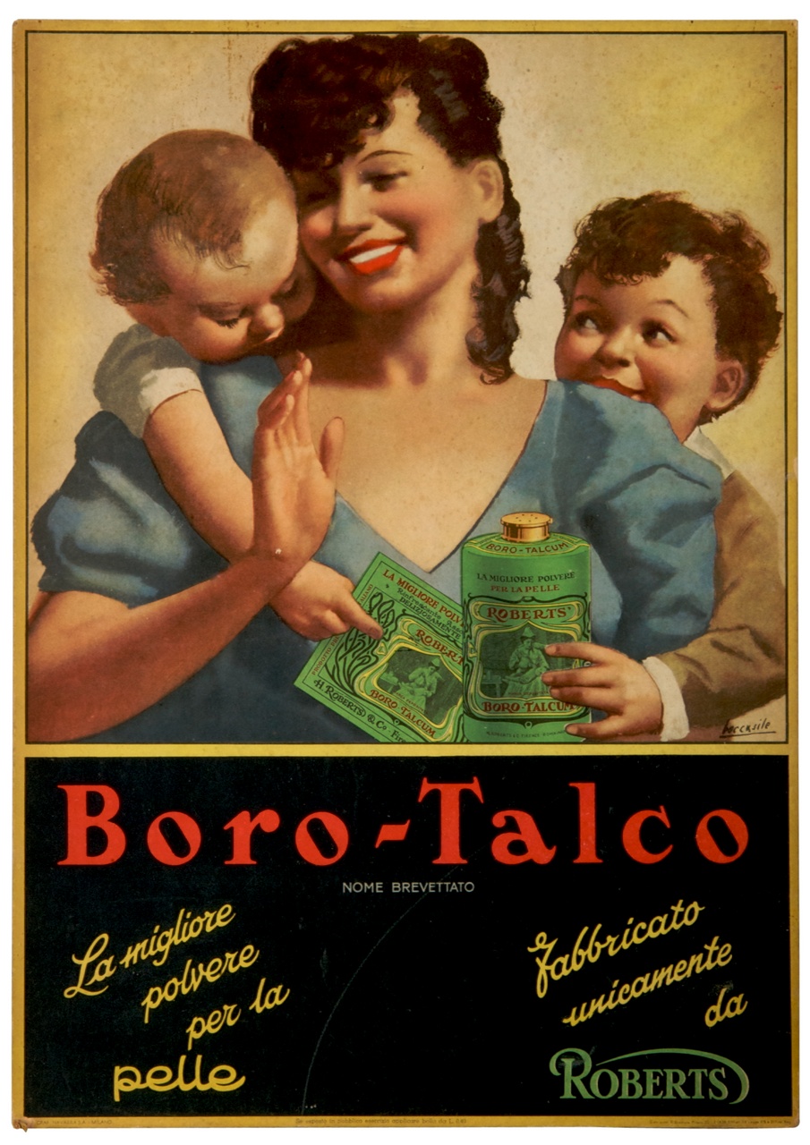 madre con due bambini che l'abbracciano da dietro (calendario) di Boccasile Gino (sec. XX)