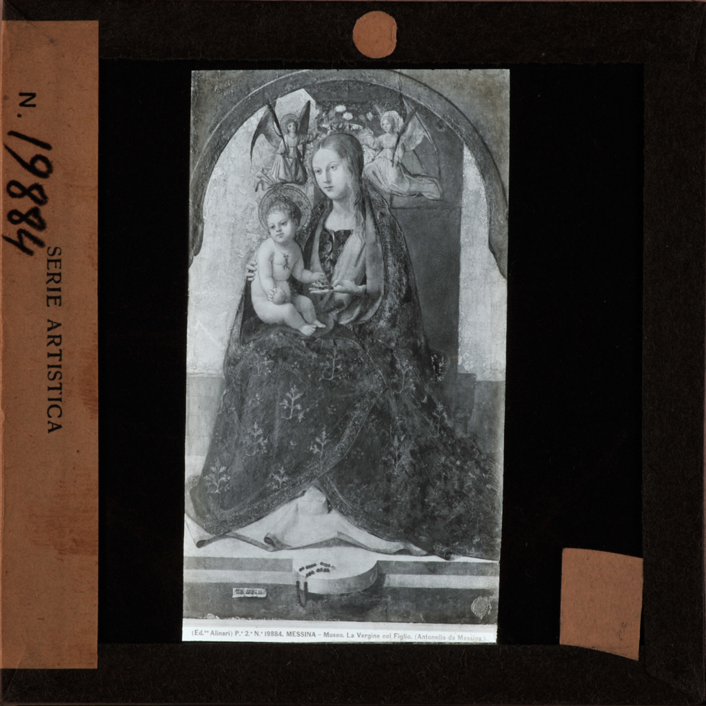 Antonello da Messina - Madonna con il Bambino in trono - Polittico di San Gregorio (diapositiva) di Antonello da Messina, Alinari, Fratelli (stabilimento) (prima metà XX)