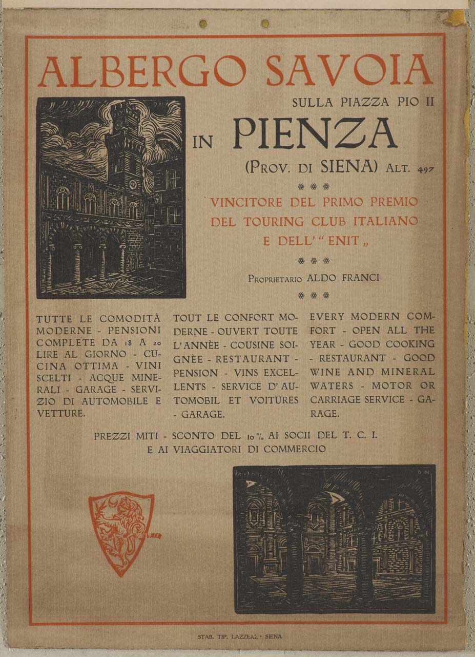 vedute di edifici monumentali di Pienza incorniciati (locandina) di Neri Dario (sec. XX)