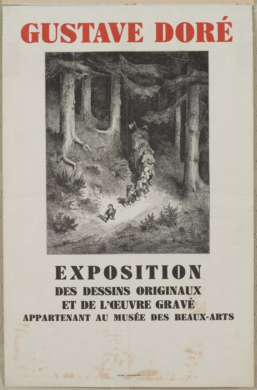 incisione con uomini che camminano lungo un sentiero nel bosco (manifesto) di Pierdon François (inizio sec. XX)