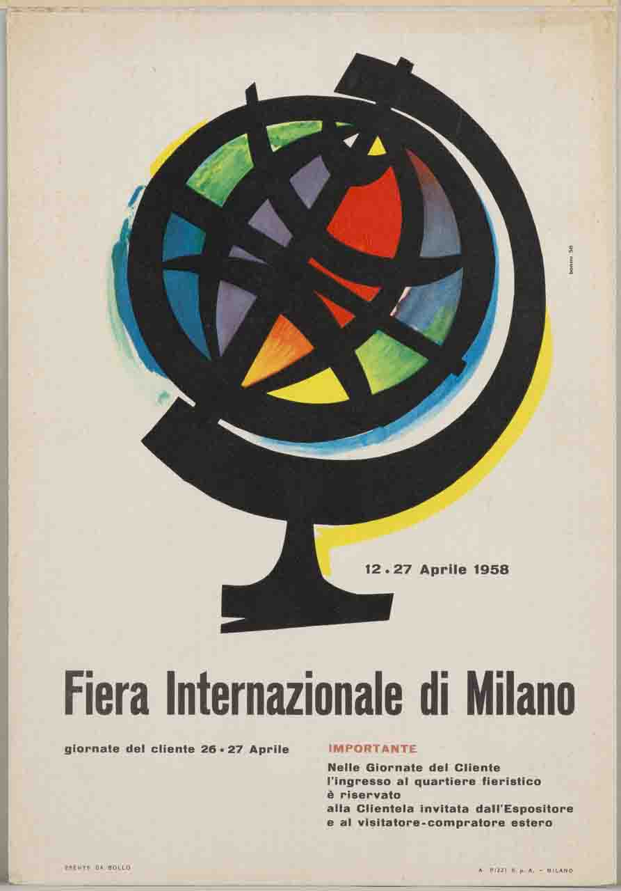 mappamondo stilizzato multicolore (locandina) di Bonini Ezio (sec. XX)