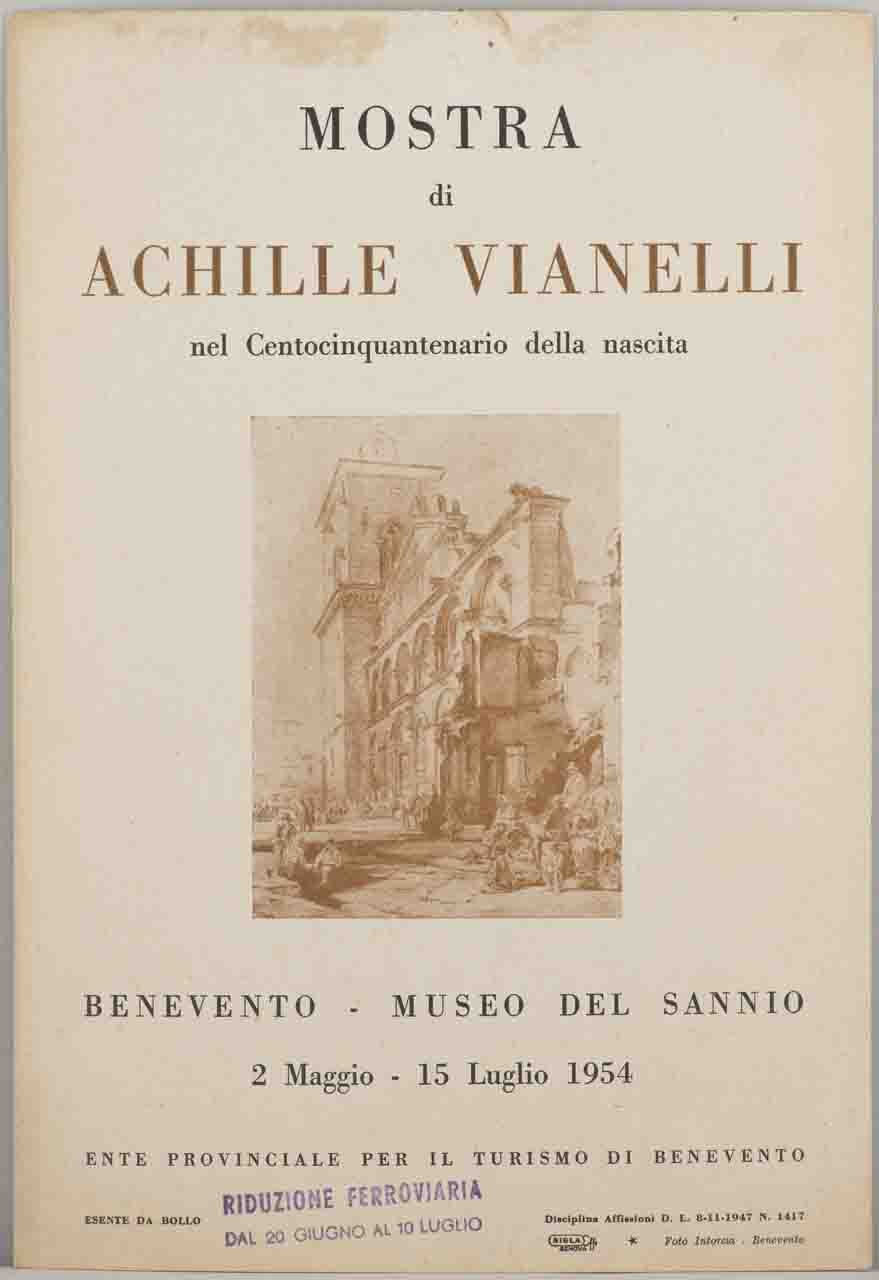 disegno con Facciata del Duomo di Benevento di Achille Vianelli (locandina) di Foto Intorcia - ambito italiano (sec. XX)