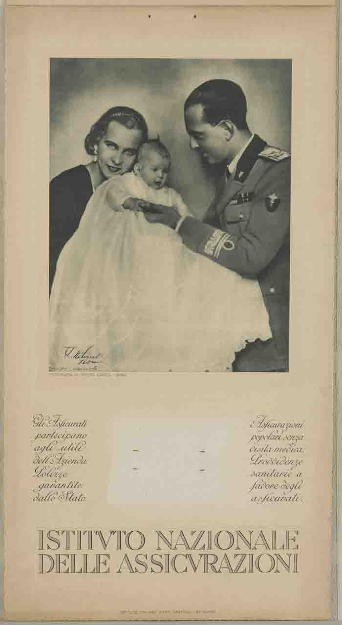 ritratto di Umberto II di Savoia, Maria José e la figlia Maria Pia (calendario) di Carell Ghitta (sec. XX)