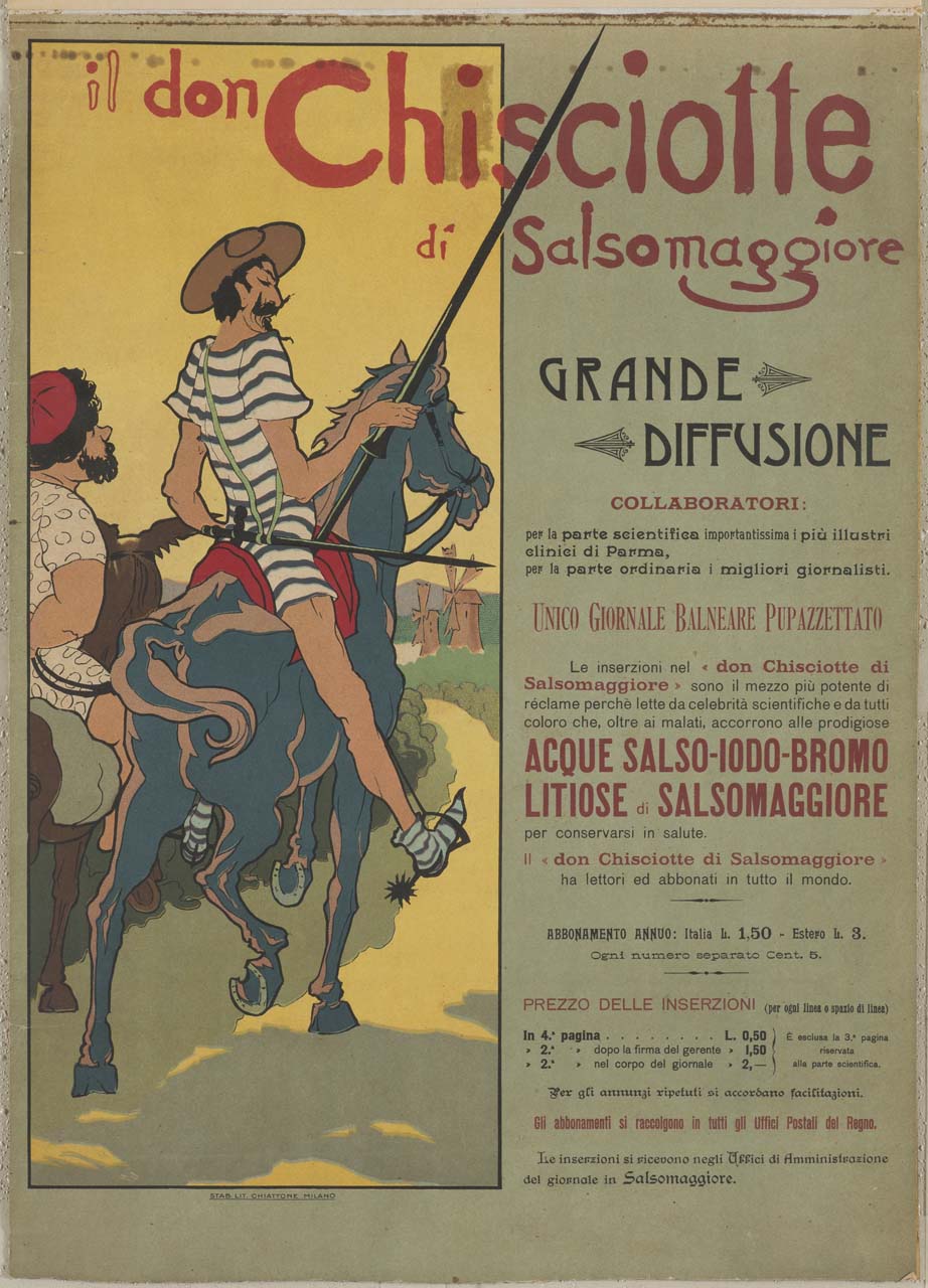 Don Chisciotte e Sancho Panza in tenuta balneare (manifesto) - ambito italiano (primo quarto XX)