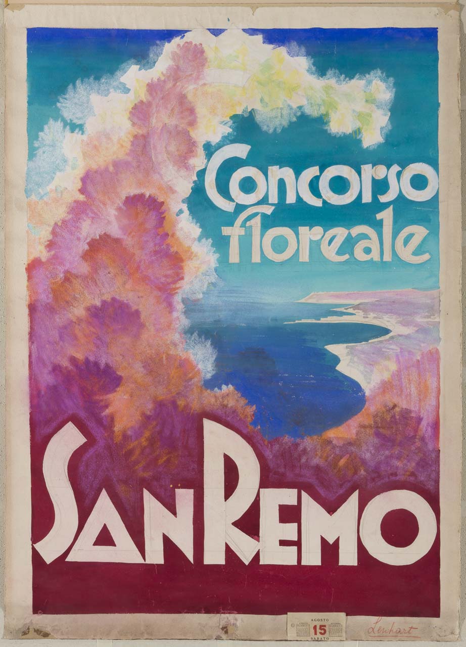 San Remo, veduta di fascia costiera con fiori (dipinto) di Lenhart Franz (secondo quarto sec. XX)