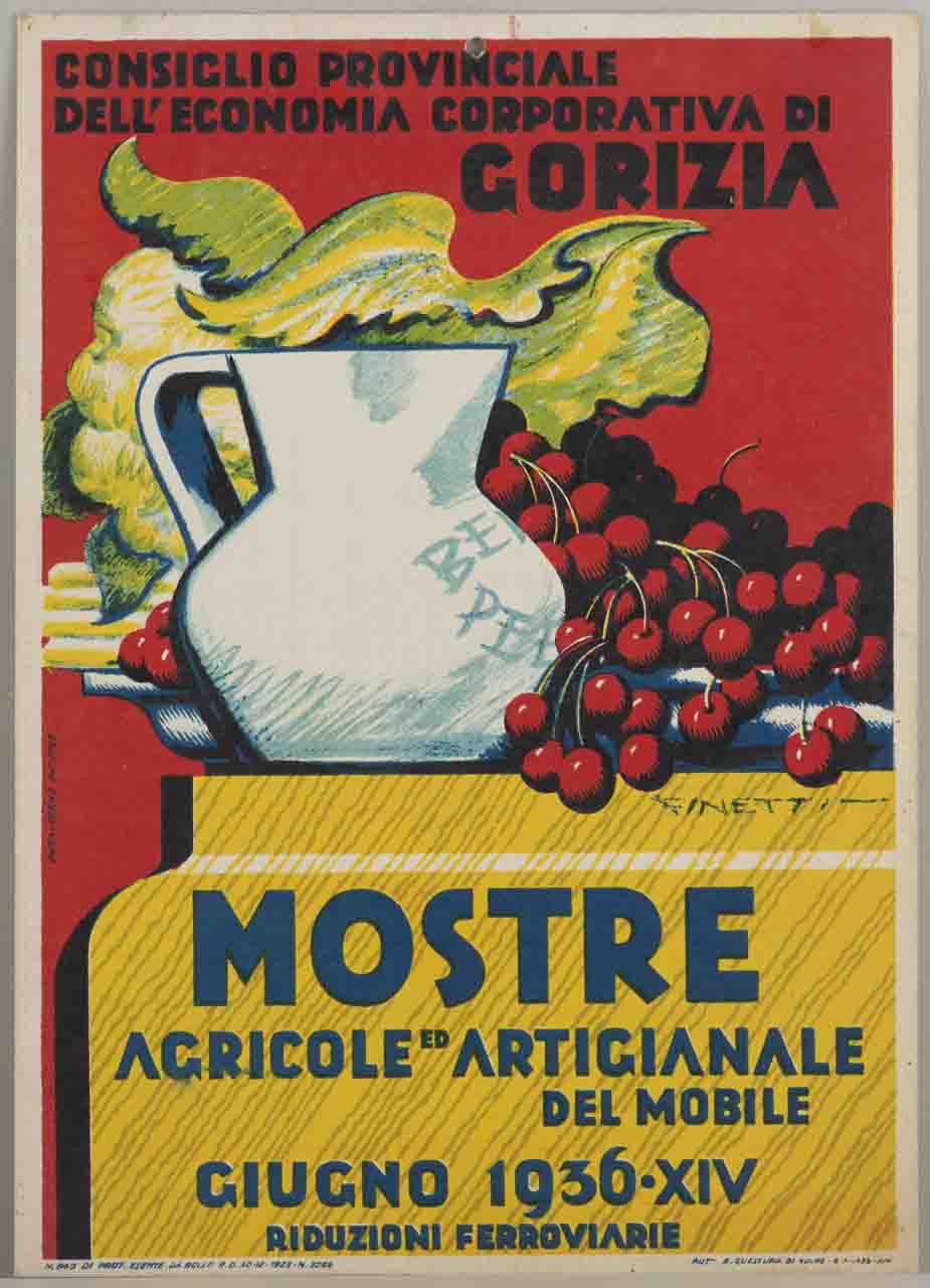 natura morta con vaso e piatto di frutta (locandina) di De Finetti Gino (sec. XX)