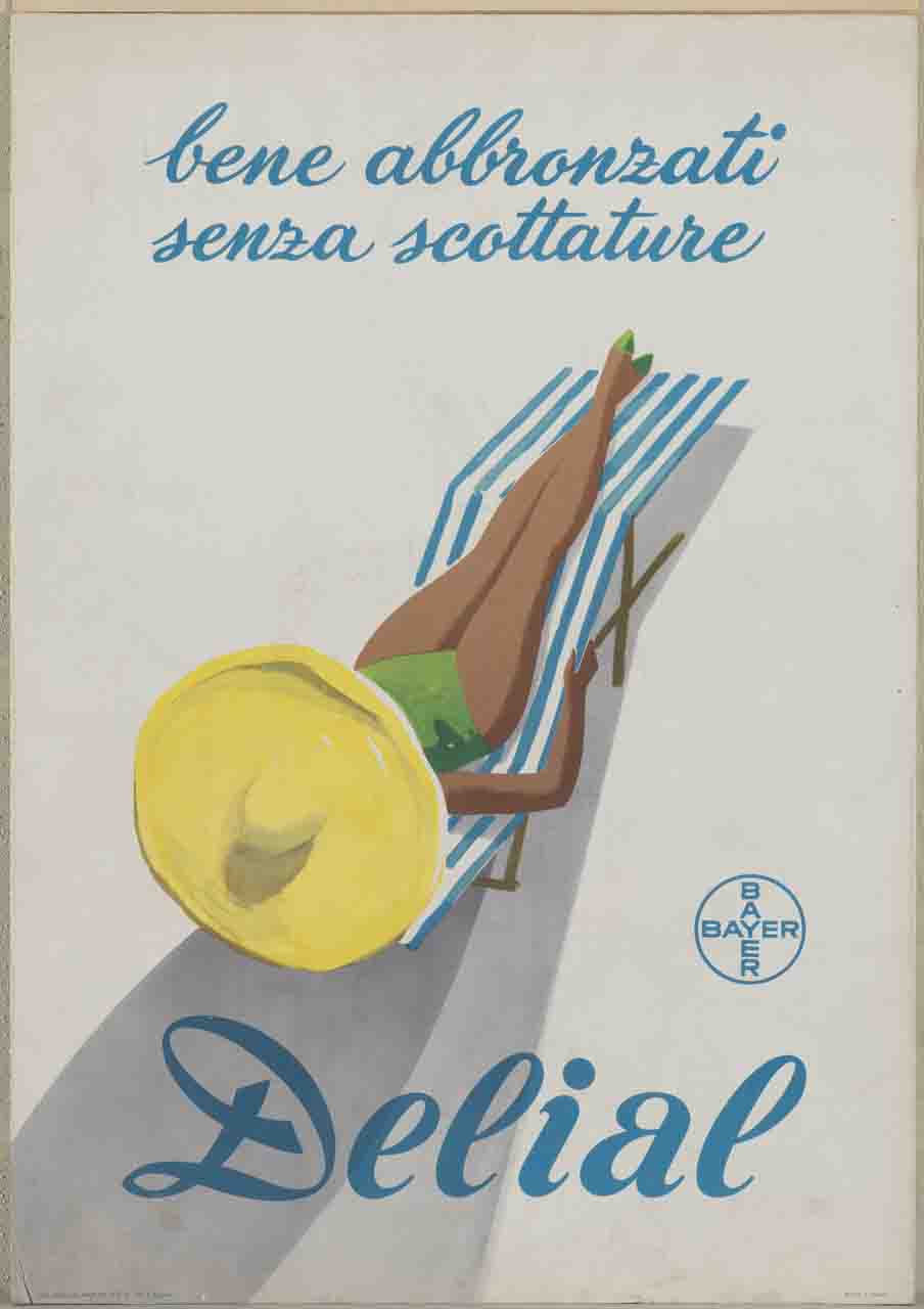 donna prende il sole stesa su una sdraio (locandina) - ambito italiano (sec. XX)