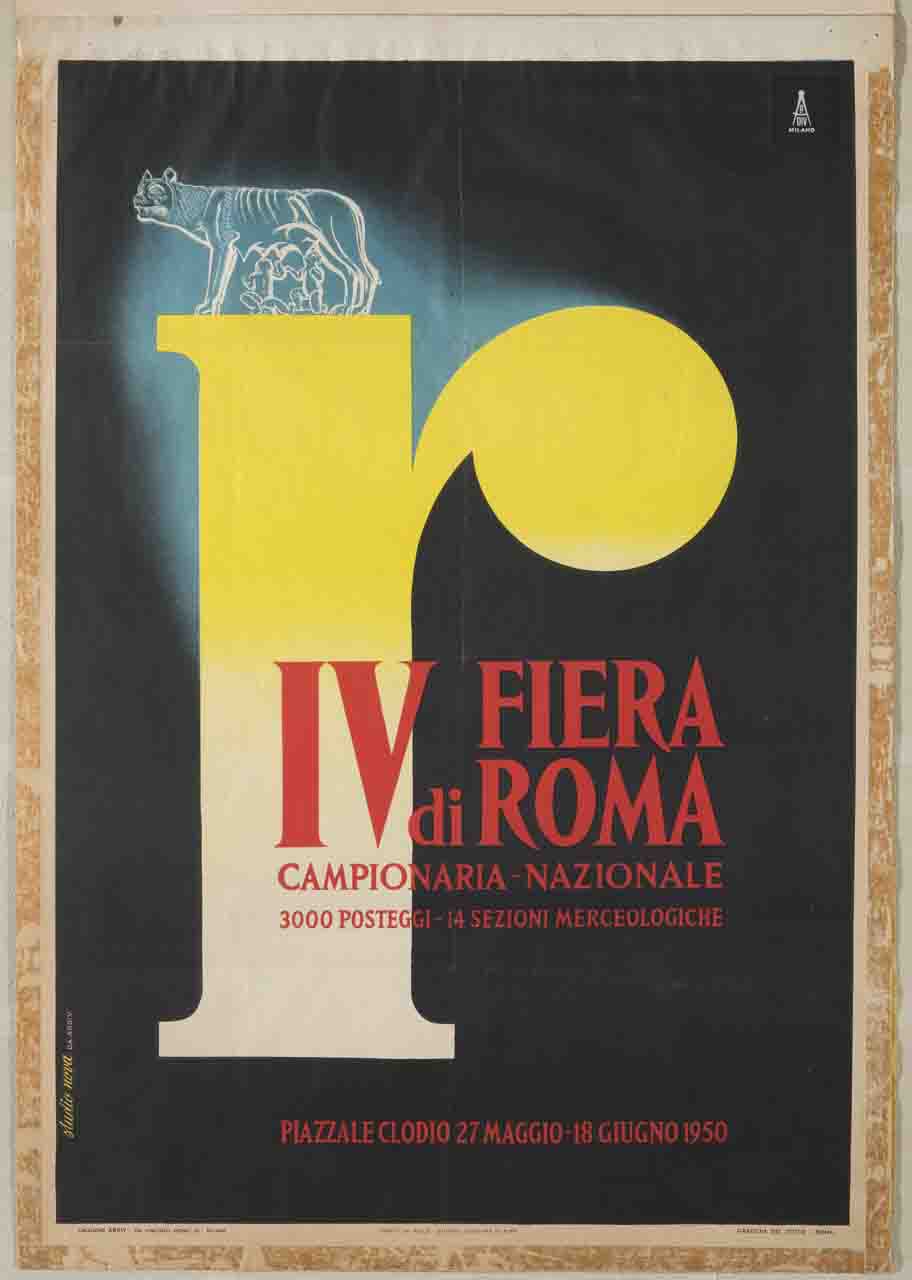 lettera r sormontata dalla lupa di Roma che allatta Romolo e Remo (manifesto) di Ardiv - Arte della Divulgazione (sec. XX)