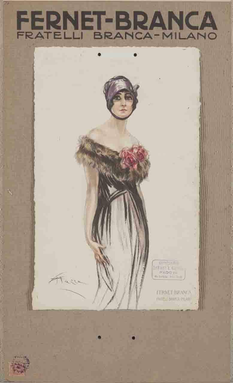 donna in abito da sera con cappellino (locandina) di Mazza Aldo (sec. XX)