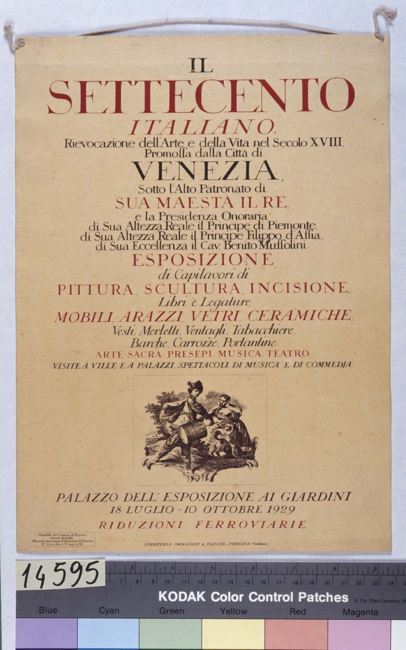 scena campestre con giovane tamburino e fanciulla con cane (locandina) - ambito veneziano (sec. XX)