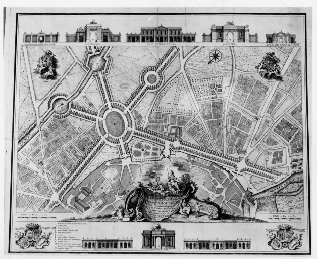 Tolosa - passeggio pubblico - pianta - alzato (positivo) di De Mondran, Louis, Baour, anonimo (seconda meta' XX)