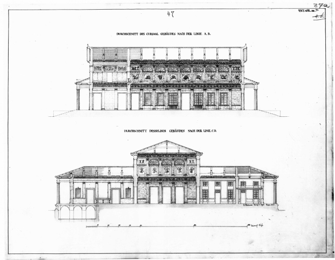 Bad Brückenau - Kursaal - progetto - sezioni (negativo) di Thürmer, Joseph, anonimo (seconda meta' XX)