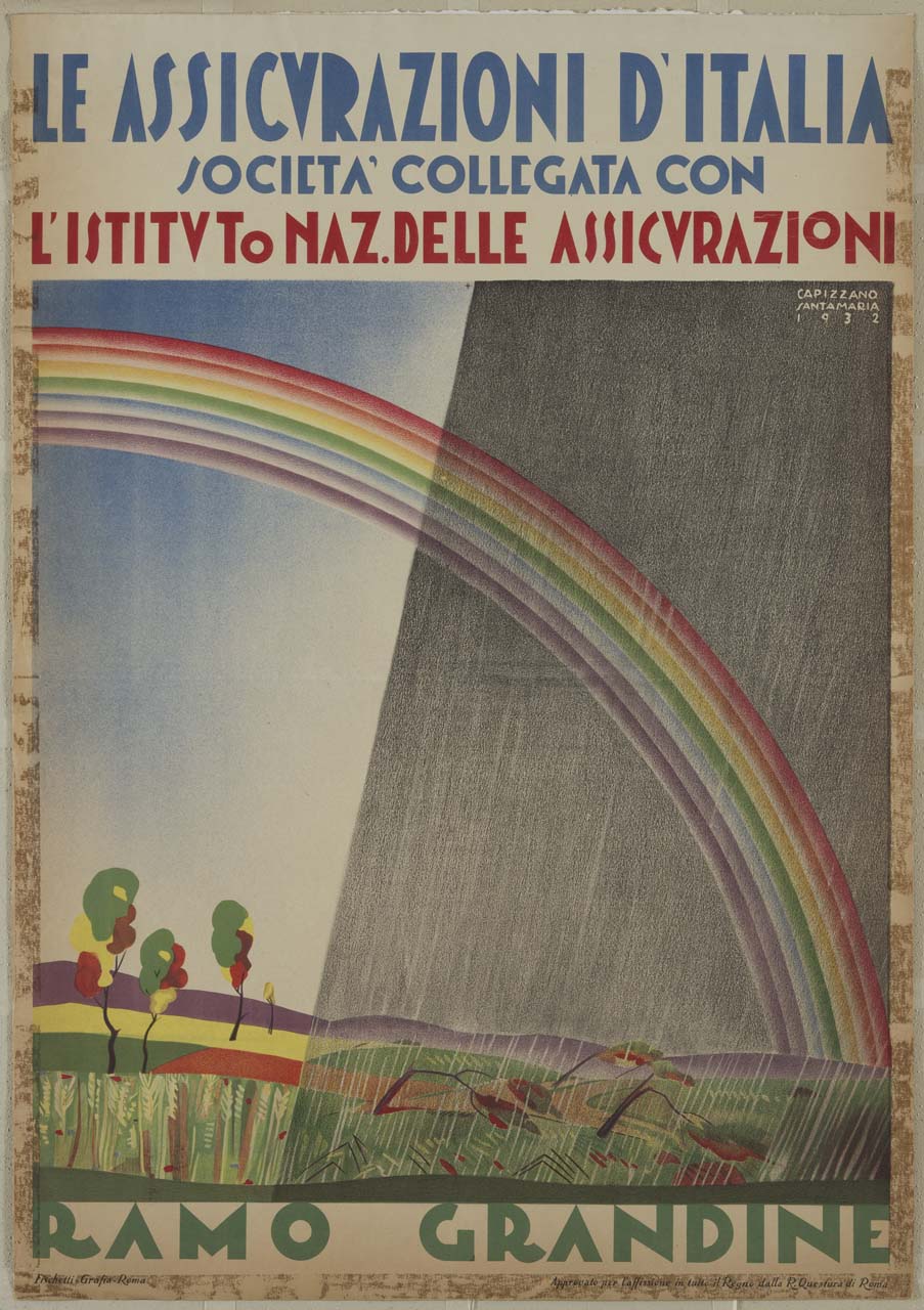paesaggio piovoso e soleggiato con arcobaleno (manifesto) di Capizzano Achille, Santamaria Enrico (sec. XX)
