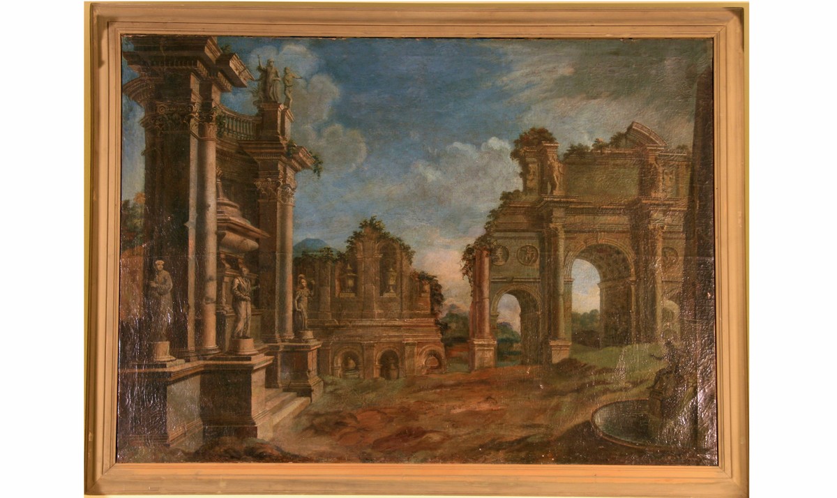 Capriccio con rovine classiche, Architettura fantastica (dipinto) - ambito italiano (seconda metà sec. XVIII)