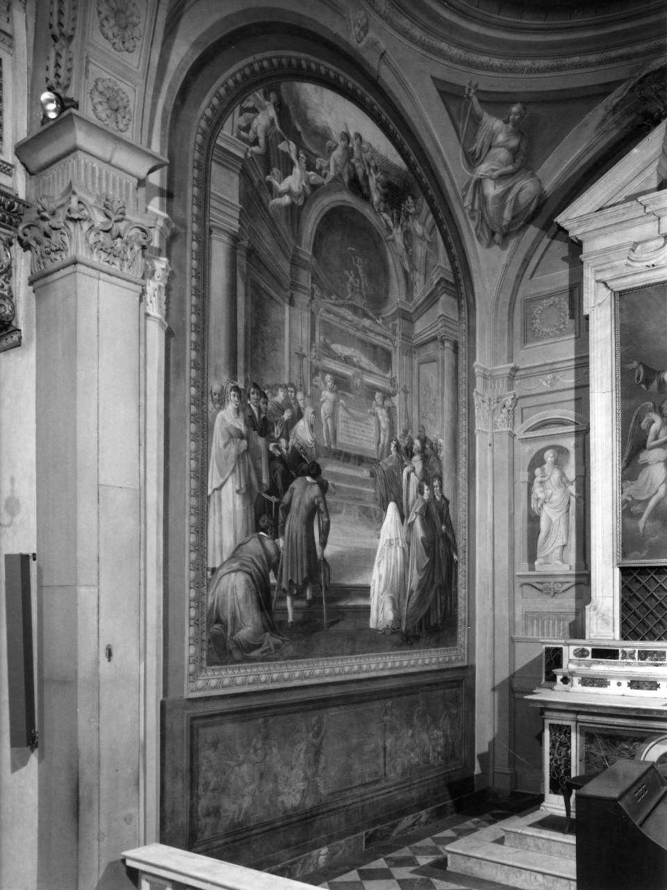 folla implora grazie presso il sepolcro della Beata Bagnesi (dipinto) di Servolini Giuseppe (sec. XIX)