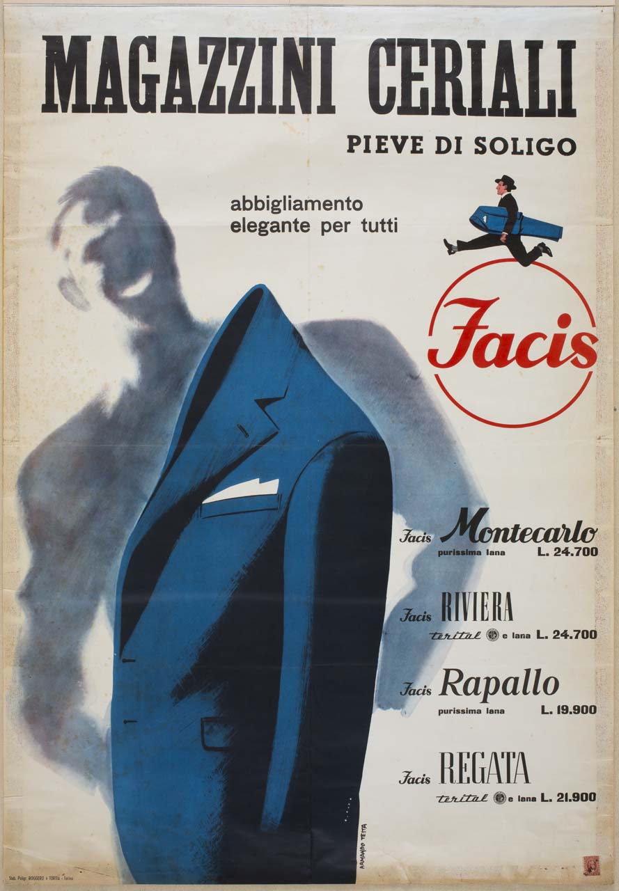 giacca monopetto maschile e sagoma di figura maschile (manifesto) di Testa Armando (sec. XX)