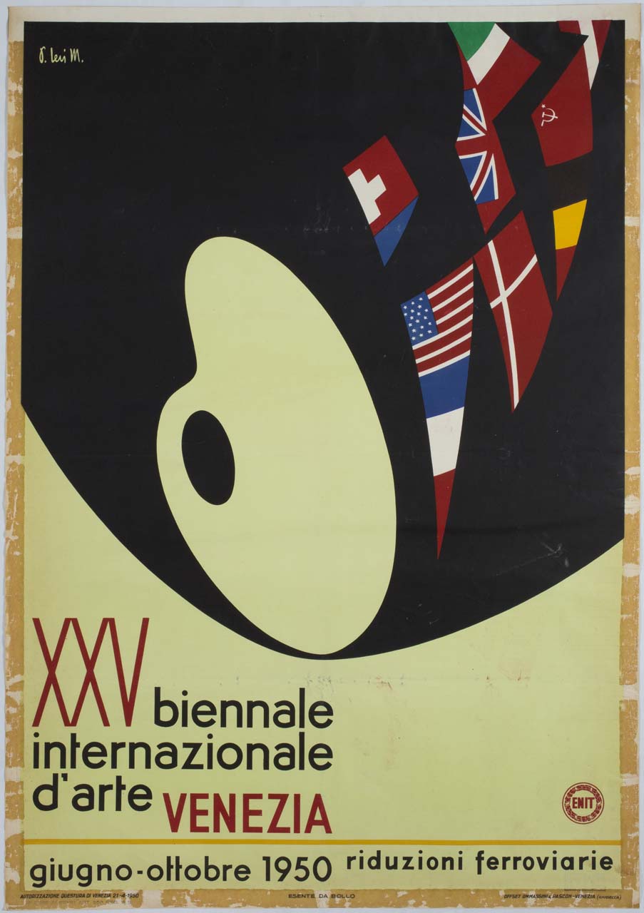 tavolozza con bandiere internazionali (manifesto) di Paola Levi-Montalcini (sec. XX)