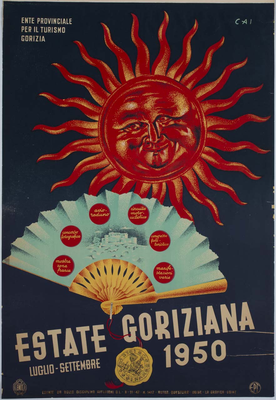 sole con faccia e ventaglio con sigillo di Gorizia (manifesto) di Cai (sec. XX)