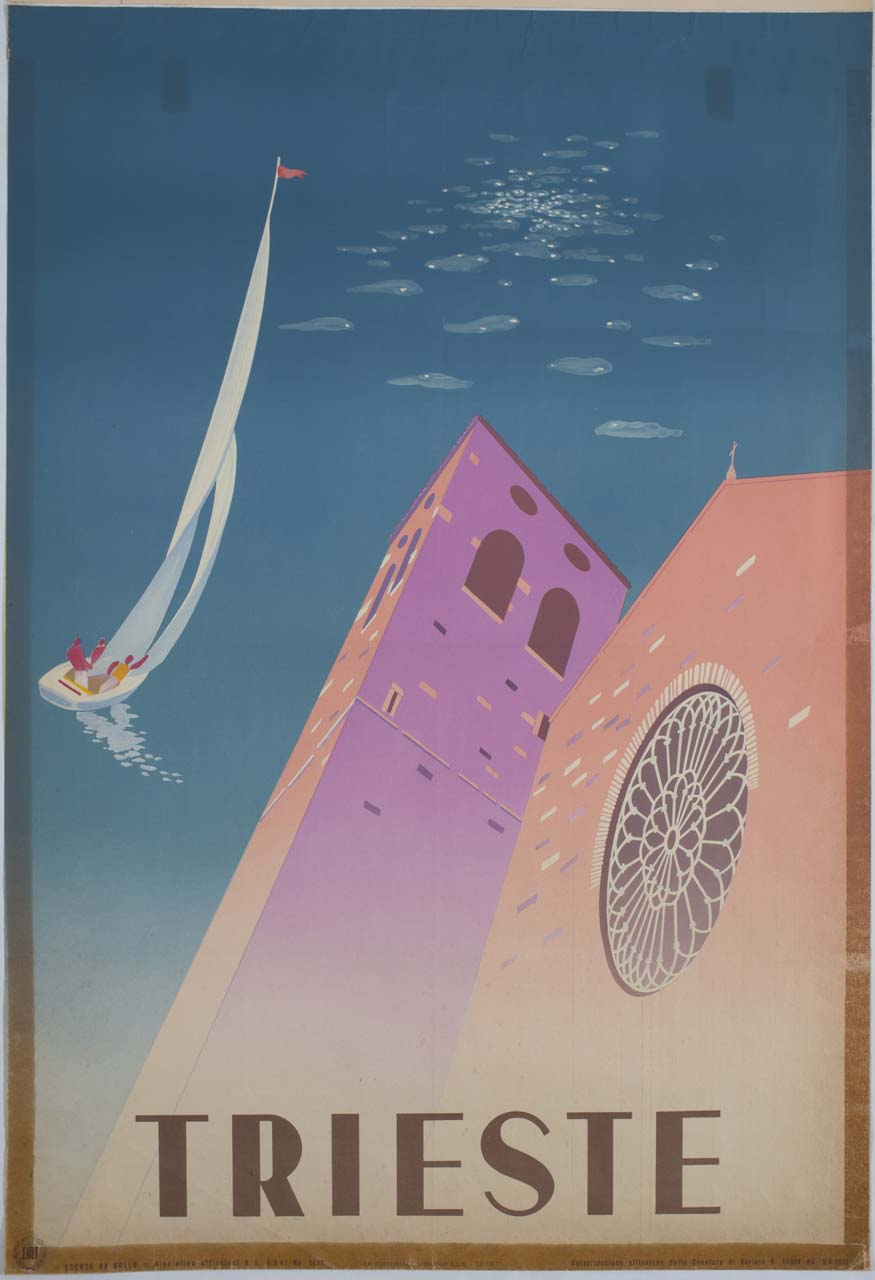 cattedrale di San Giusto a Trieste e barca a vela (manifesto) - ambito italiano (sec. XX)