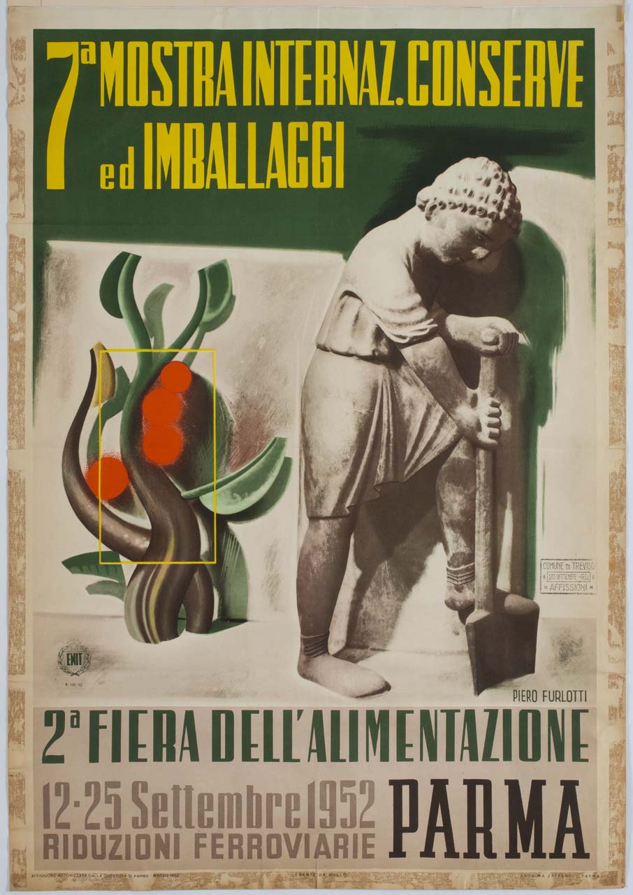 scultura di figura maschile nell'atto di vangare (manifesto) di Furlotti Pietro (sec. XX)