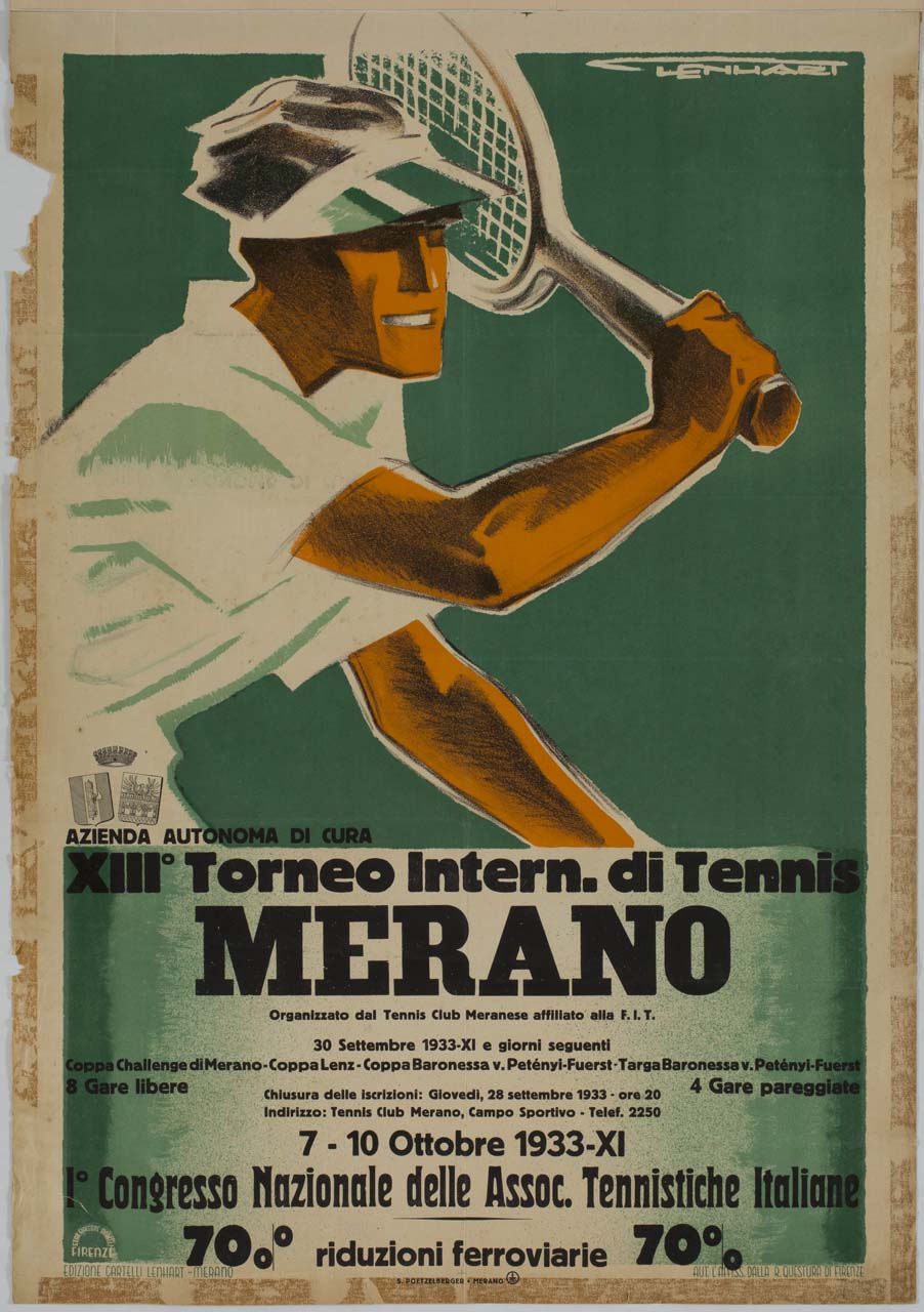 tennista in procinto di colpire la palla (manifesto) di Lenhart Franz (sec. XX)