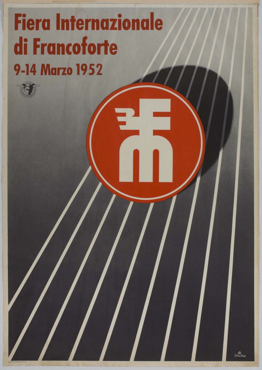 logo della Fiera di Francoforte proietta la sua ombra su un fascio di raggi (manifesto) di Deriss Erwin (sec. XX)