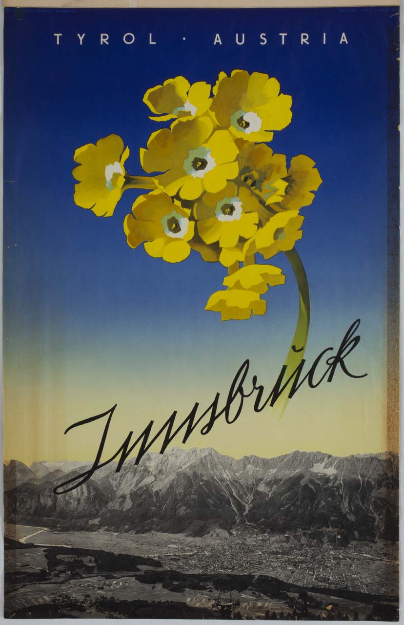 fiore e veduta della vallata di Innsbruck (manifesto) di Hable Joseph - ambito austriaco (sec. XX)