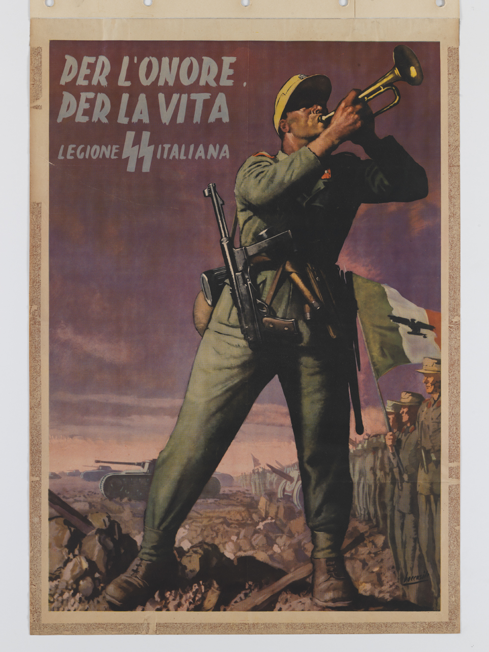 soldato chiama alla battaglia le truppe schierate in combattimento (manifesto) di Boccasile Gino (sec. XX)