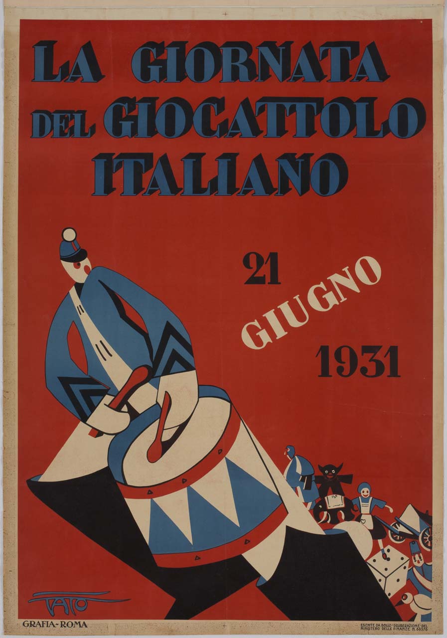 soldatino accompagnato da altri giocattoli (manifesto) di Sansoni Guglielmo detto Tato (sec. XX)