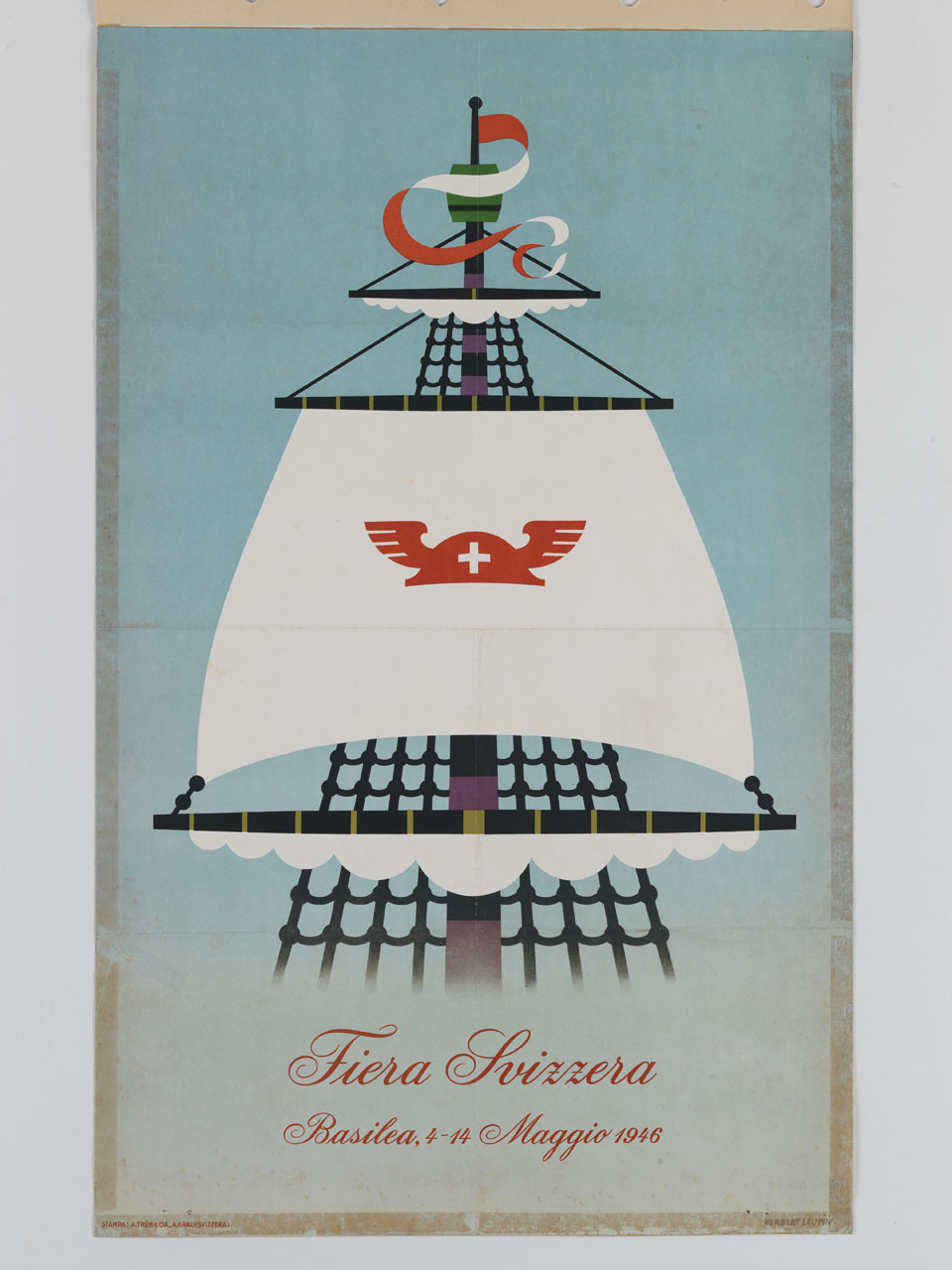 vela di nave contrassegnata dal marchio della Fiera Svizzera Basilea (manifesto) di Leupin Herbert (sec. XX)
