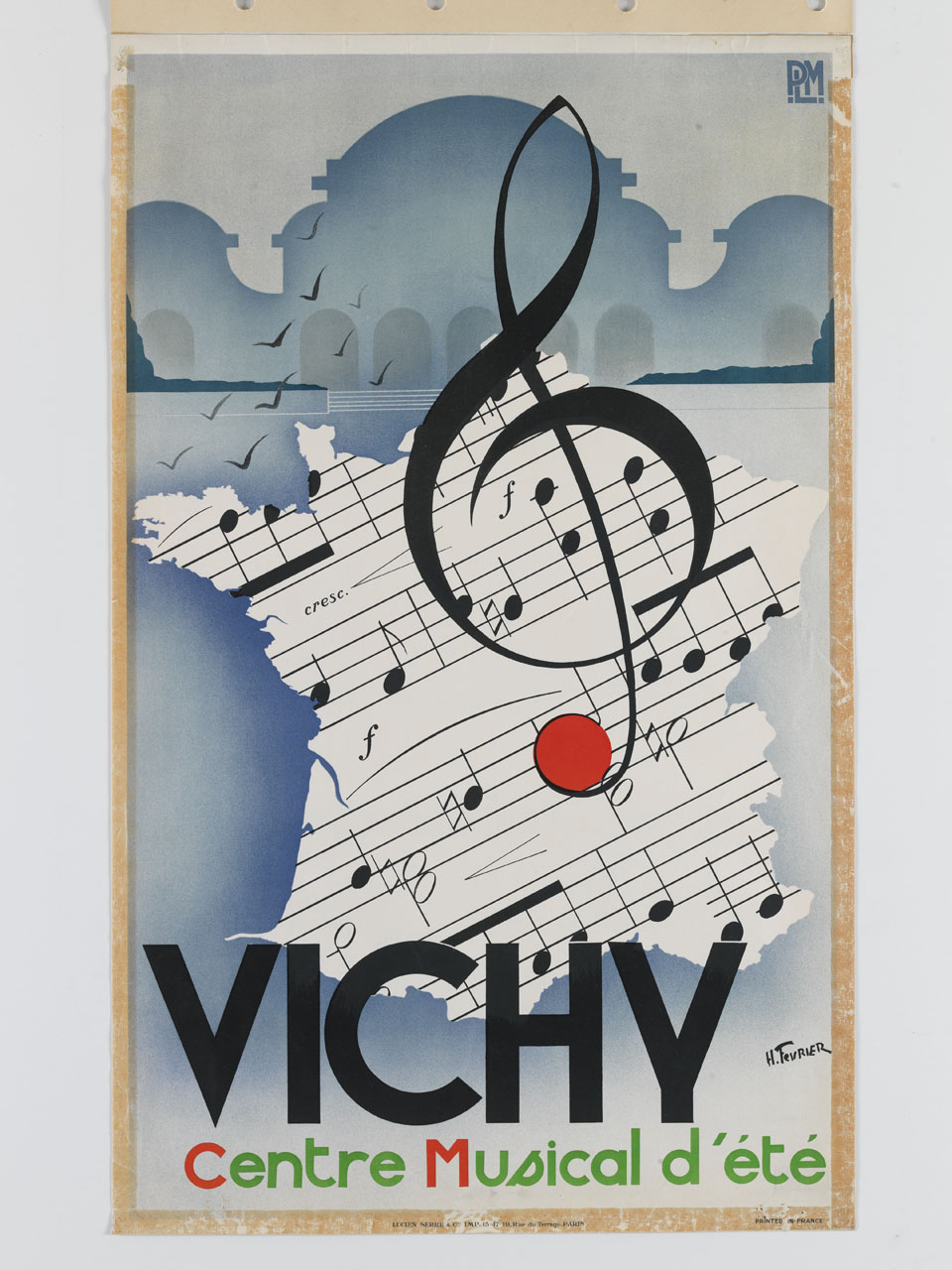 carta della Francia in forma di spartito musicale e chiave di violino (manifesto) di H. Fevrier - ambito francese (sec. XX)