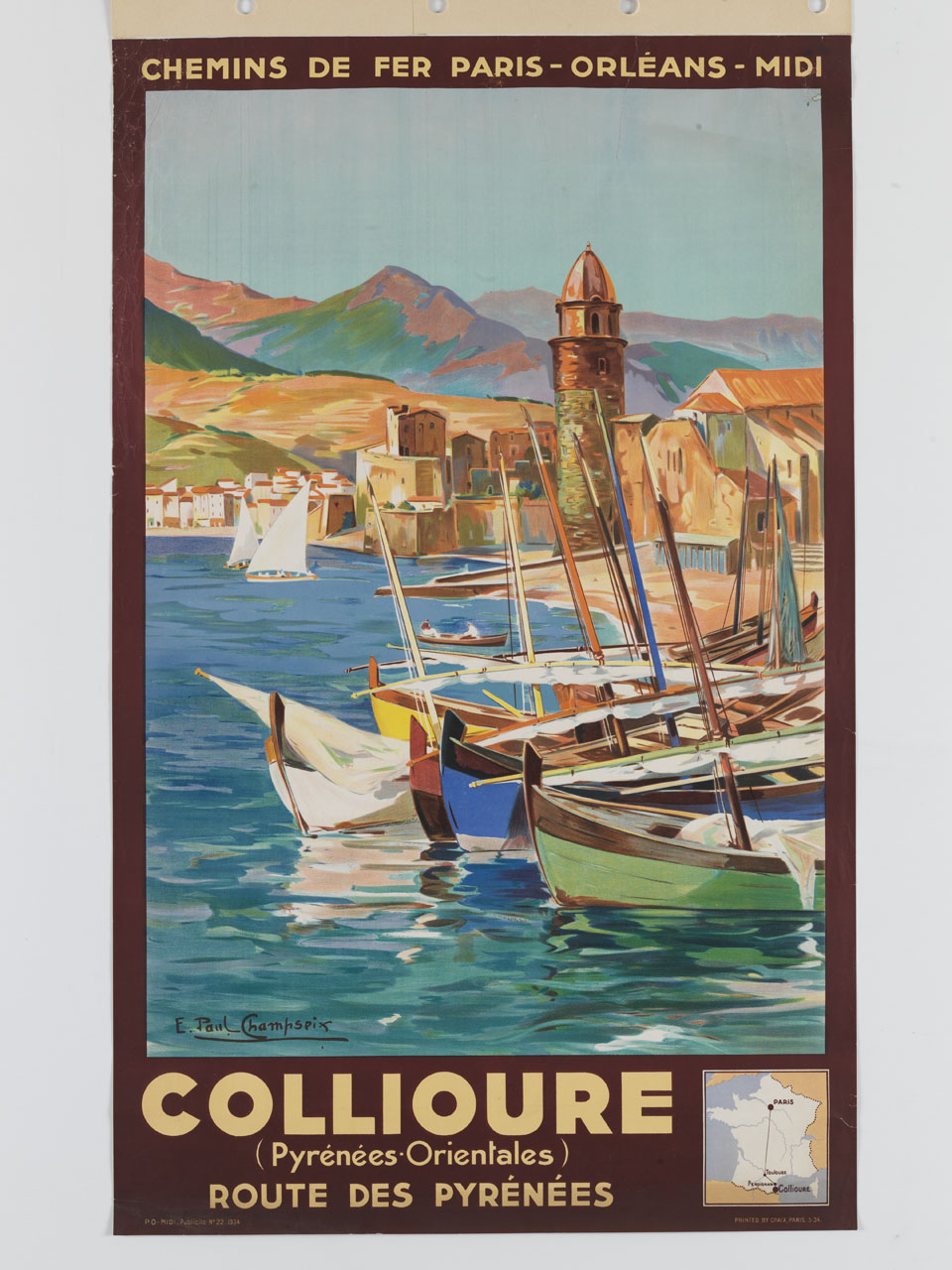 Veduta di un villaggio sul mare: Collioure (manifesto) di Champseix E. Paul (sec. XX)