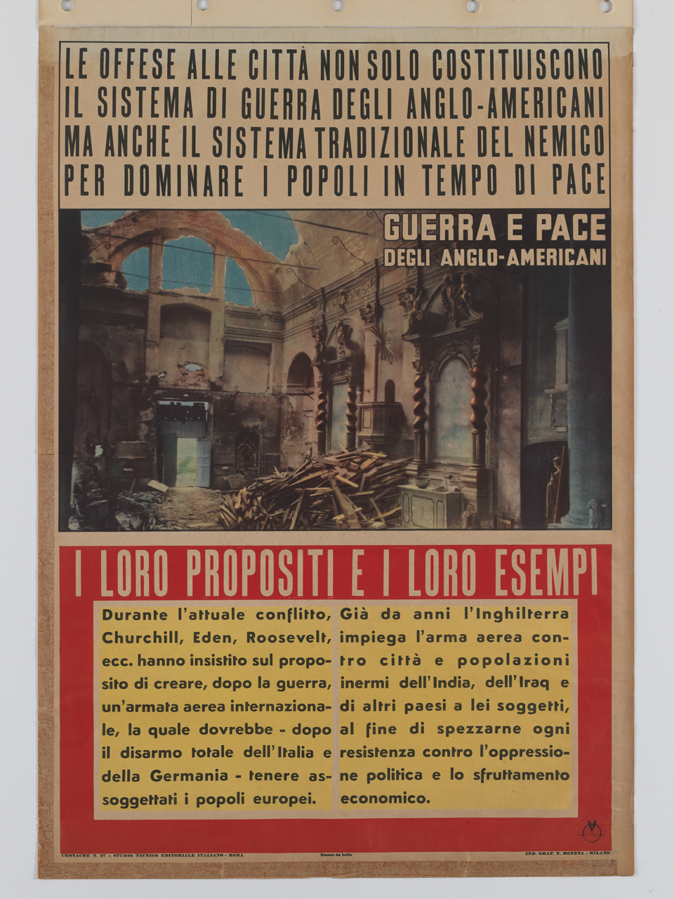 interno di una chiesa distrutta dai bombardamenti (manifesto) - ambito italiano (sec. XX)