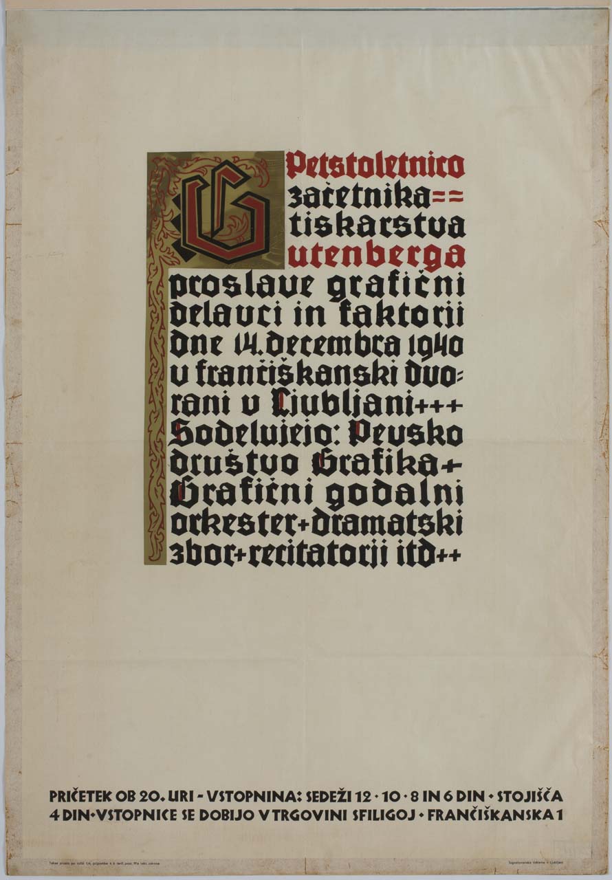 capolettera miniato in caratteri gotici (manifesto) - ambito jugoslavo (sec. XX)
