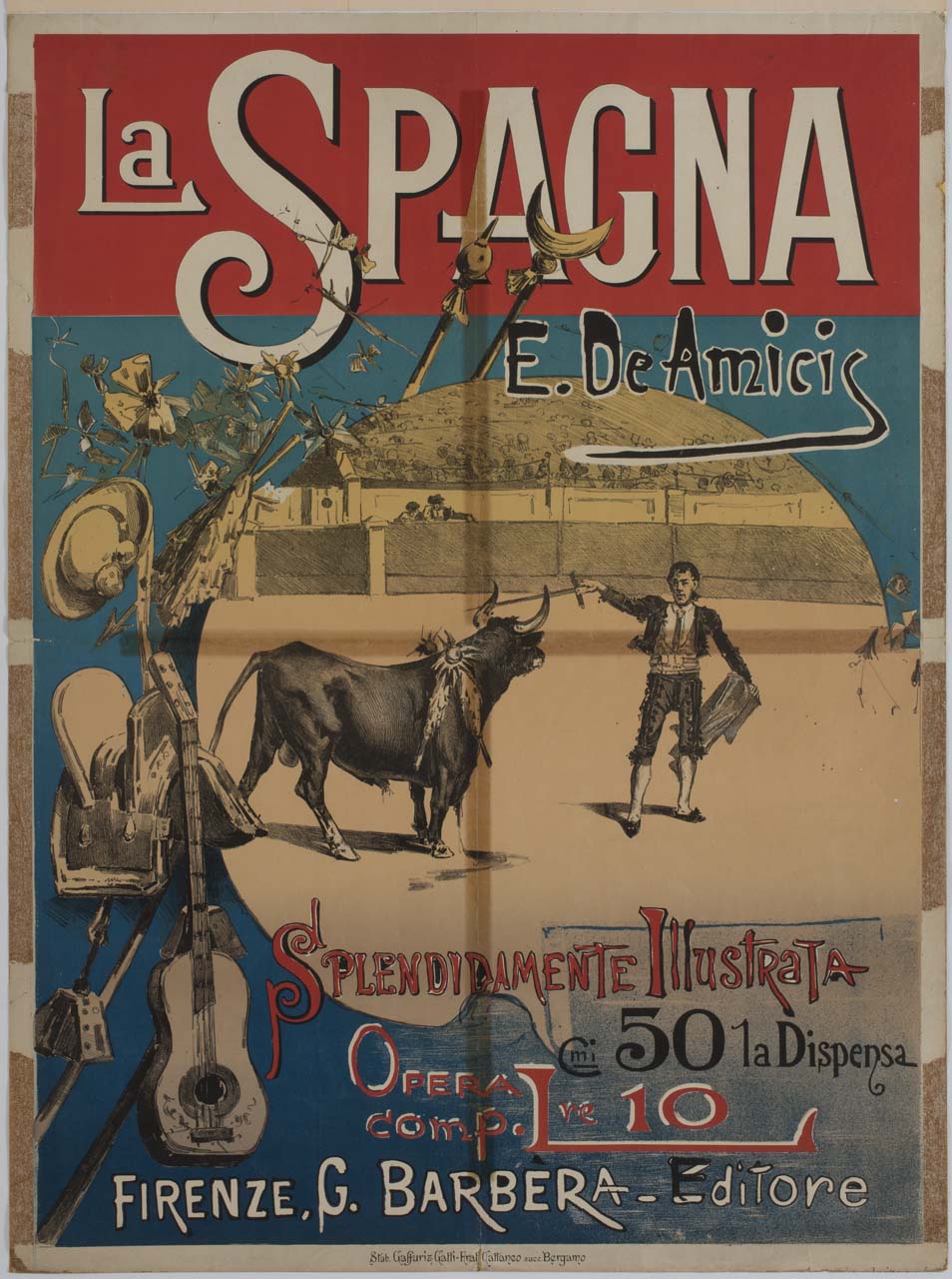 toro e torero in un'arena (manifesto) - ambito italiano (sec. XIX)
