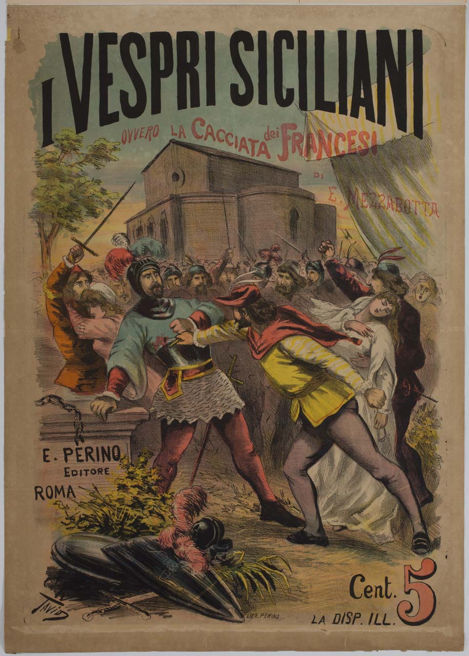 scena della rivolta dei Vespri siciliani (manifesto) di Rodella Ottavio detto Tavio (sec. XIX)