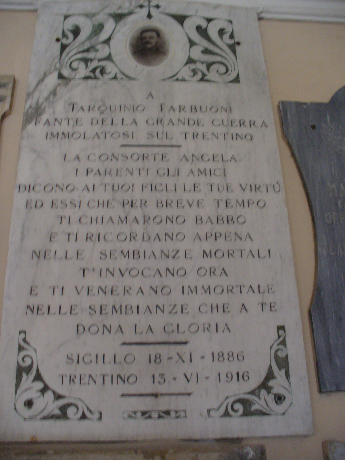 Lapide a Tarquinio Parbuoni (lapide commemorativa ai caduti) - ambito Italia centrale (XX)