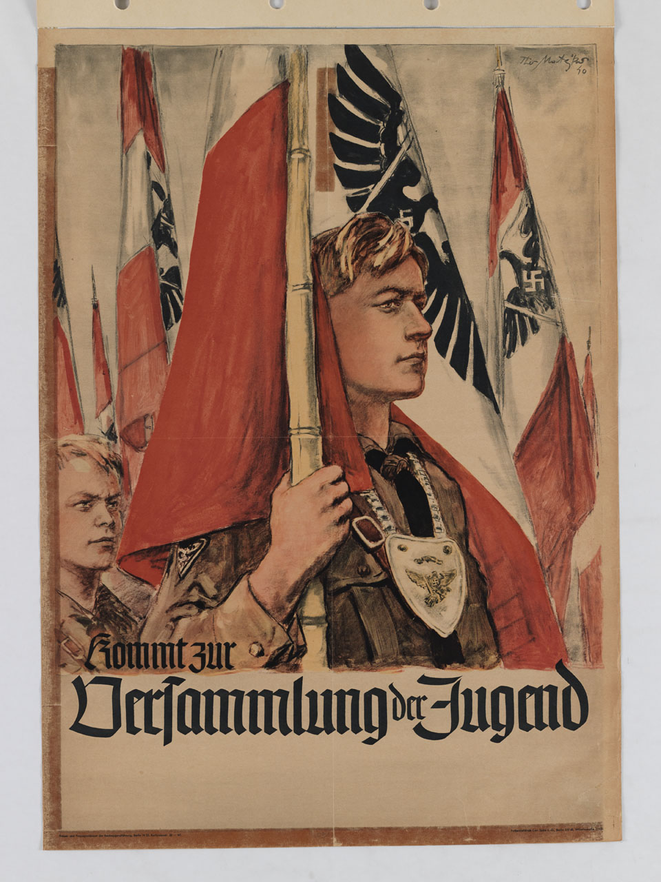 giovani in divisa reggenti bandiere con stemma della Germania nazista (manifesto) di Matejko Theo (sec. XX)