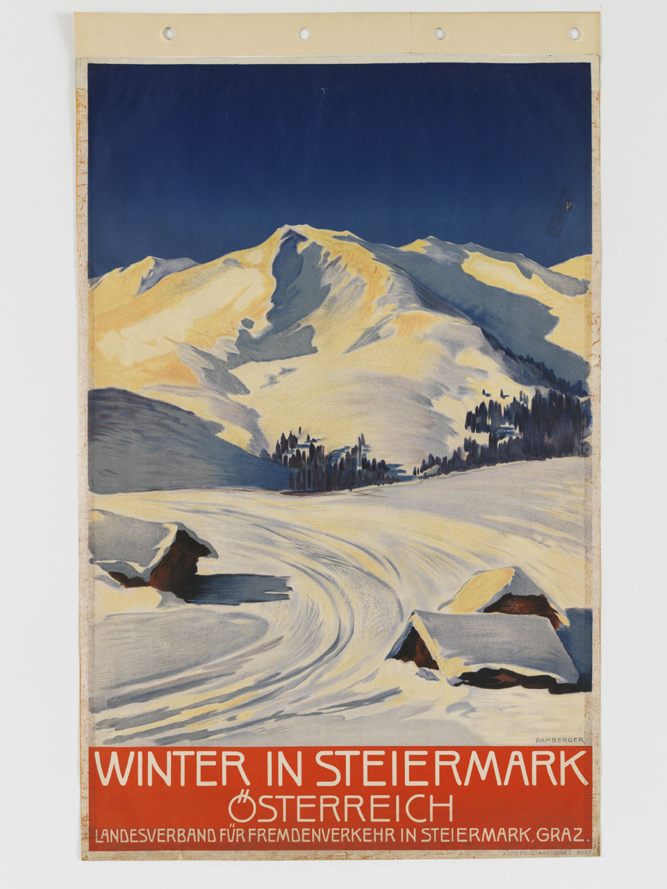 paesaggio alpino innevato con baite (manifesto) di Pamberger Ferdinand (sec. XX)