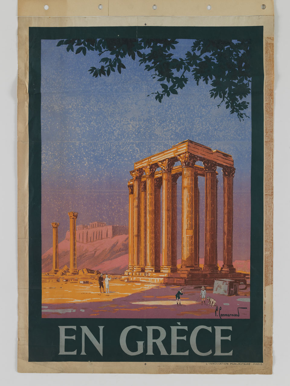 veduta del tempio di Zeus Olimpio con l'acropoli di Atene nello sfondo (manifesto) di Commarmond Pierre (sec. XX)