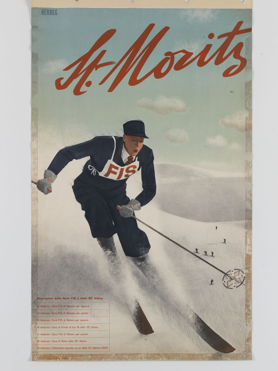 sciatore impegnato in una gara di discesa (manifesto) di Herdeg Walter (sec. XX)