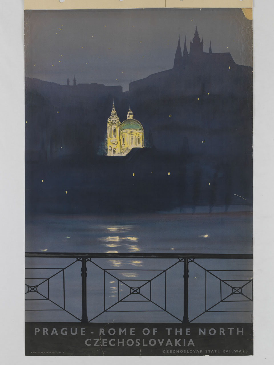 vista notturna dalla Moldava sulla Chiesa illuminata di San Nicola in Malá Strana (manifesto) - ambito cecoslovacco (sec. XX)