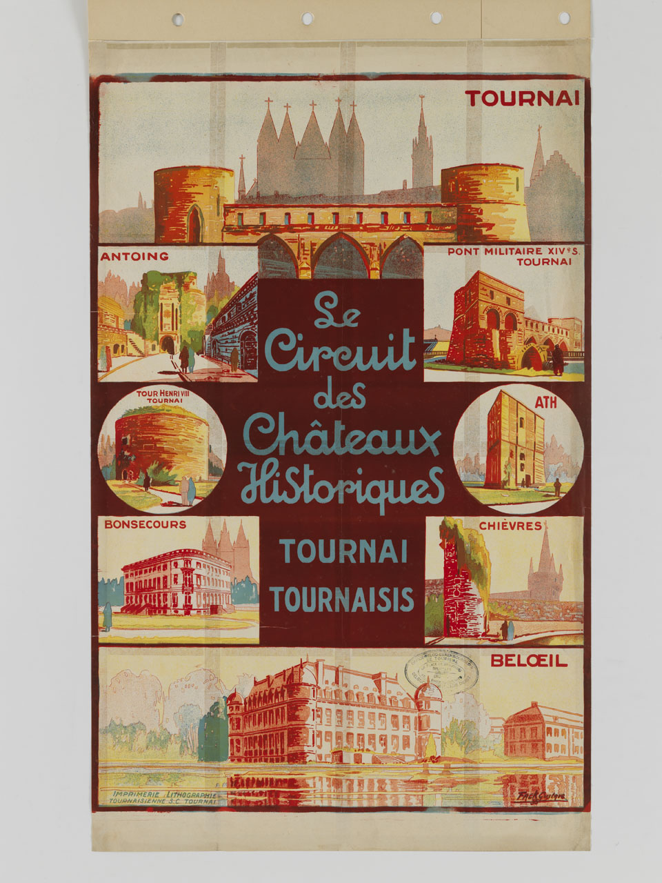 rassegna di vedute su castelli storici del Tournaisis (manifesto) di Fack Gustave (sec. XX)