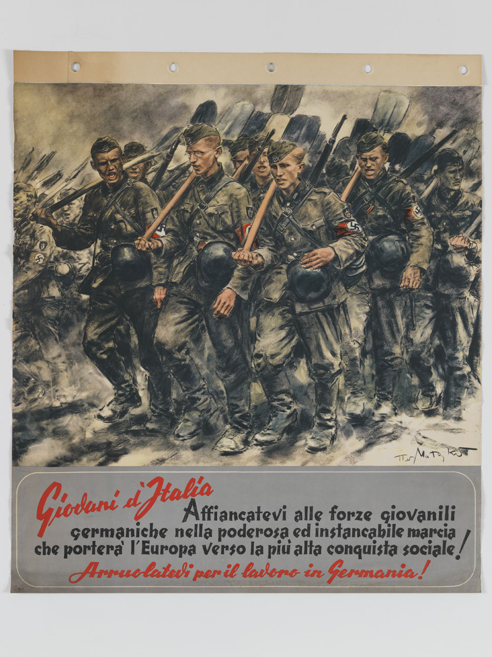 soldati nazisti marciano imbracciando delle vanghe (manifesto) di Matejko Theo (sec. XX)