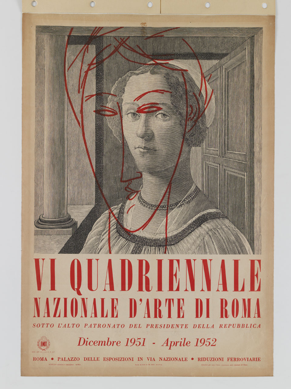 testa di donna di Modigliani sovrapposta al ritratto di Esmeralda Brandini di Botticelli (manifesto) - ambito romano (sec. XX)