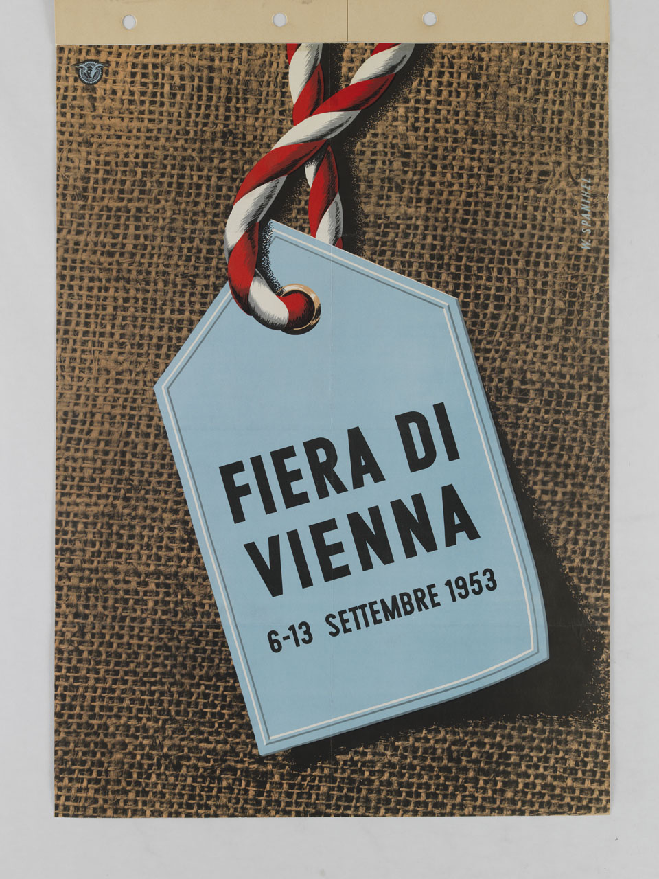 etichetta e cordino con i colori della Bandiera austriaca su sfondo in tela di juta (manifesto) di Spanihel Walter (sec. XX)