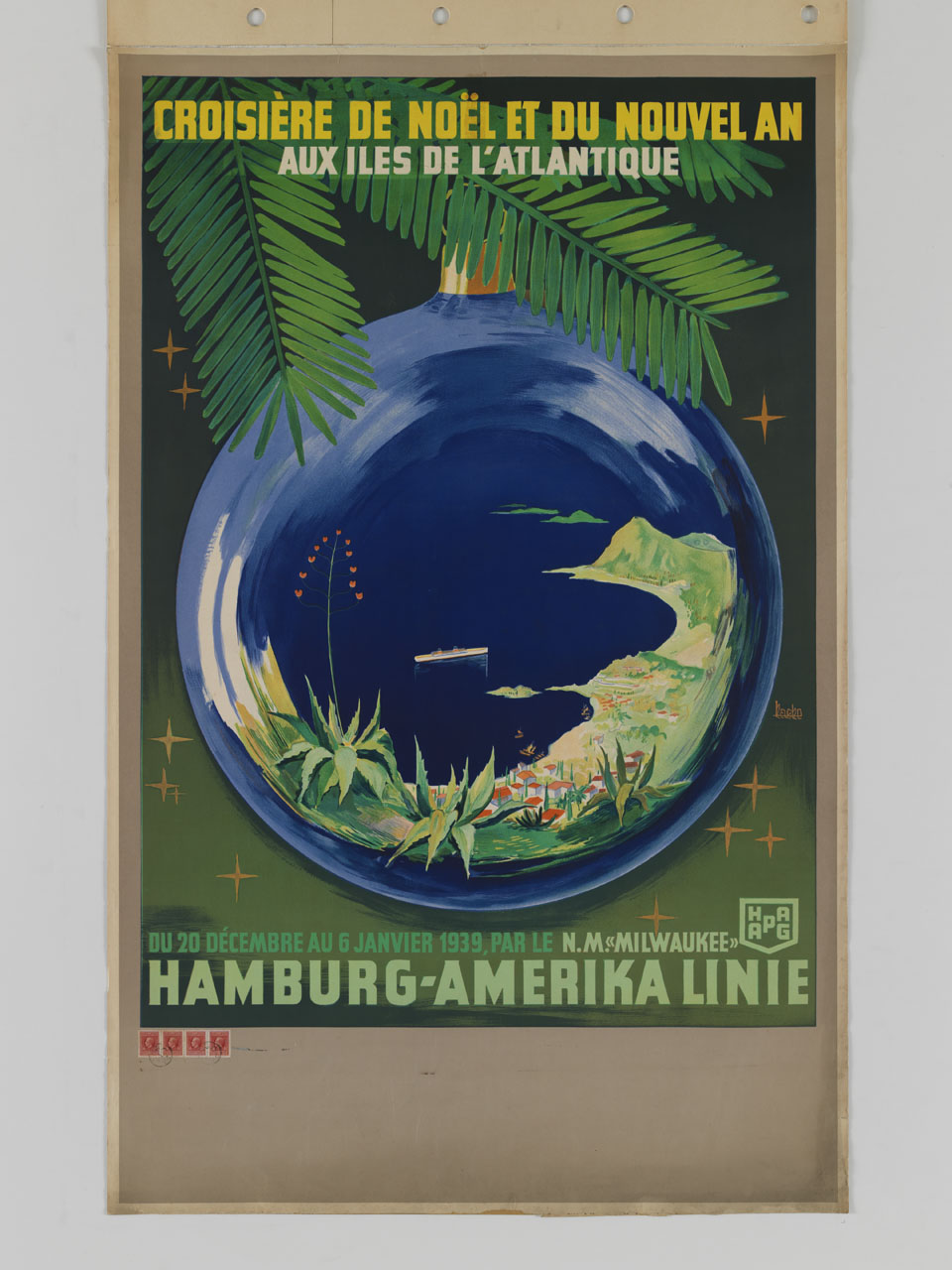 isola tropicale nel riflesso di una palla dell'albero di Natale (manifesto) di Kaske Hein - ambito tedesco (sec. XX)