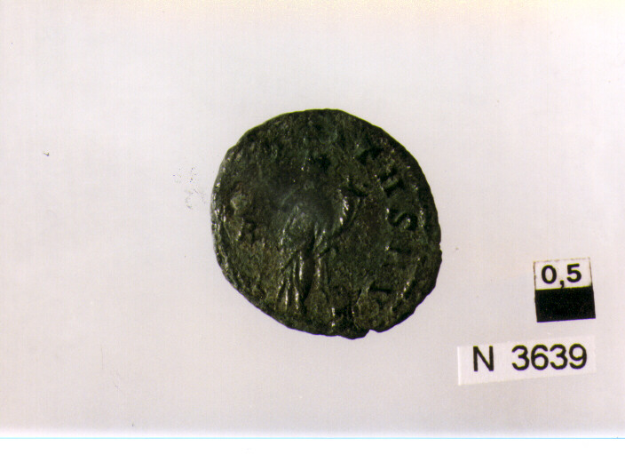 R/ testa radiata di Claudio II a destra; V/ Felicitas(?) stante a sinistra con cornucopia (moneta, antoniniano) (sec. III d.C)