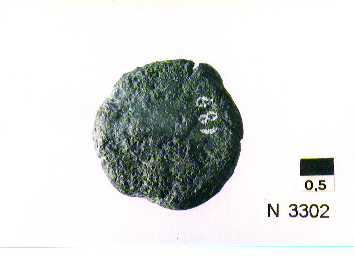 R/ testa elmata di Minerva a destra, sopra quattro globetti; V/ prua di nave a destra, sotto quattro globetti (moneta, triente) (sec. III a.C)